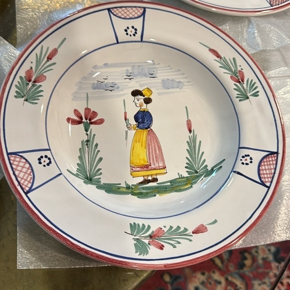 6 Sberna Deruta Italy Quimper Style Pottery Round Bowls 10 inch. Set of Six - Picture 3 of 10